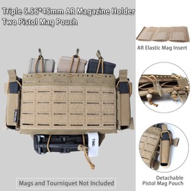 Gwild Concepts Tactical Chest Rig, MOLLE Micro Fight Airsoft Vest with Adjustable Harness, 5.56 Magazine Pouch Holder, 9mm Mag pouch, Abdominal Drop Panel, Coyote Brown