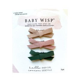 Baby Wisp 3 Pack Infant Faux Suede Hand Tied Hair Bows Wisp Clips Baby Girls Newborn Hair Accessory for Fine Silky Hair (Sand-PkClay-Green)