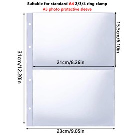 Pack of 30 Transparent Pockets 2 Compartments Photo Sleeves Transparent Postcard Sleeves A4 Ring Binder for Storing Photos Postcards Souvenir Paper (60 Pockets)