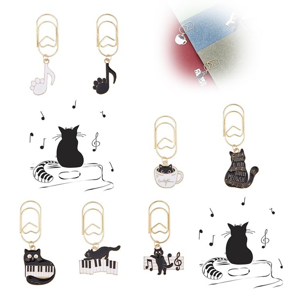 SUPERFINDINGS 7 Style Music Cat Theme Bookmark with Paperclip Cute