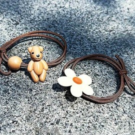 Brown Teddy Bear Point Hair Tie Elastic Black (WFFV7CC) / 브라운 곰돌이 포인트 머리끈 고무줄 검정 (WFFV7CC)