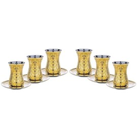 Victoria Bella 'Golden Liberty' 5-Ounce Glasses for Tea with Saucers, Tea Glass Set, Tea Cup, Collectible Gift Idea for Birthday, Wedding, Anniversary, Thanksgiving, Set of 6