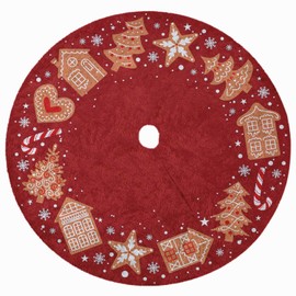 Christmas Tree Skirt Under Christmas Tree Large 120 cm Diameter Round White Plush Christmas Decoration Christmas Tree Blanket Pad with Velcro Fastener Model Red Gingerbread [165]