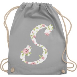 Shirtracer - Letter initials gift - S roses - gym bag and fabric bag made of cotton, 3 Light Grey, Einheitsgröße