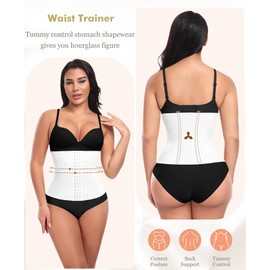 Ganado Waist Trainer for Women Corset Shapewear Tummy Control Waist Cincher Underbust Postpartum Girdle Body Shaper White Long Torso XX-Large