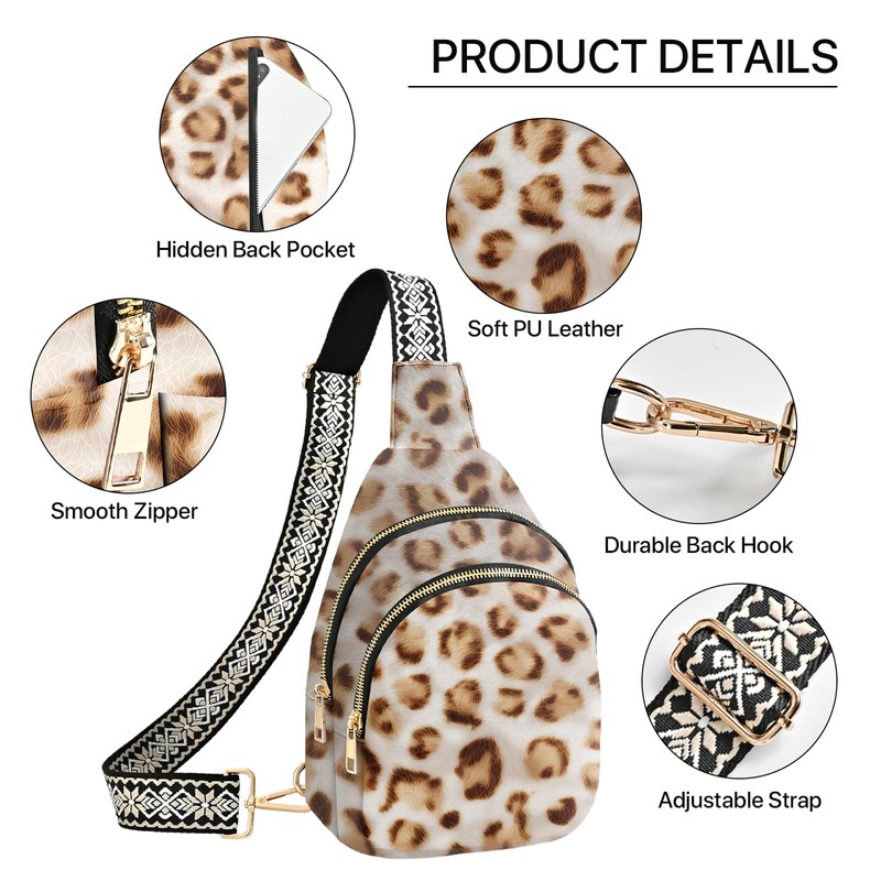 LYEMVHE Leopard Print Leather Sling Bag Small Crossbody Backpack Travel