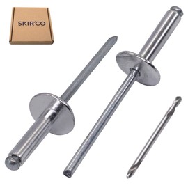 SKIR'CO (50 pcs) Large Flange Aluminium Blind Rivets 4.0 x 16 mm, Steel Mandrel, Drill Bit Included