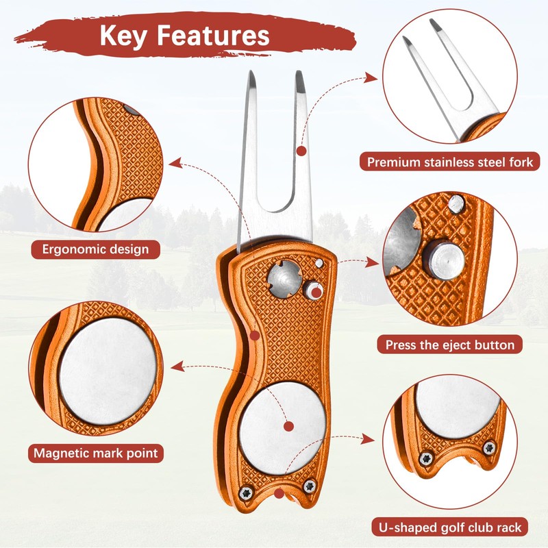 TIXIPEM Golf Divot Repair Tool- Switch Foldable Divot Tool Rack