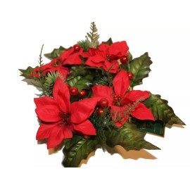 Country Silk Deluxe 12" Christmas Candle Ring for 4.5" Pillar Candle, Red Poinsettia Berries