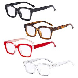 GTSY 4 Pairs Reading Glasses For Women Fashion Mixed Color Readers Big Frame With Flexible Spring Hinge