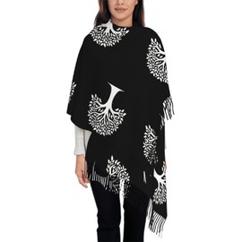 IBILIU Oversize Scarf for Women White Tree Print Black Scarf Tassel Scarves Fall Winter Shawl Wraps
