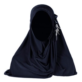 Ylucky Women Muslim Hijab Scarf Floral Lace Head Scarf Girls Islamic Arab Head Wrap Shawls (navy blue with rhinestones)