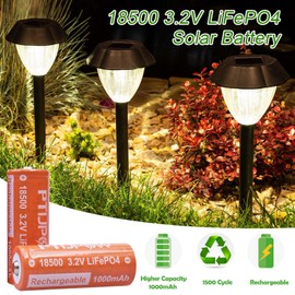 PTIJPOW (6-Pack) 18500 3.2V LiFePO4 Solar Batteries, 18500 3.2V 1000mAh Lithium Iron Phosphate Rechargeable Solar Battery for Outdoor Solar Lights (Not AA Battery)