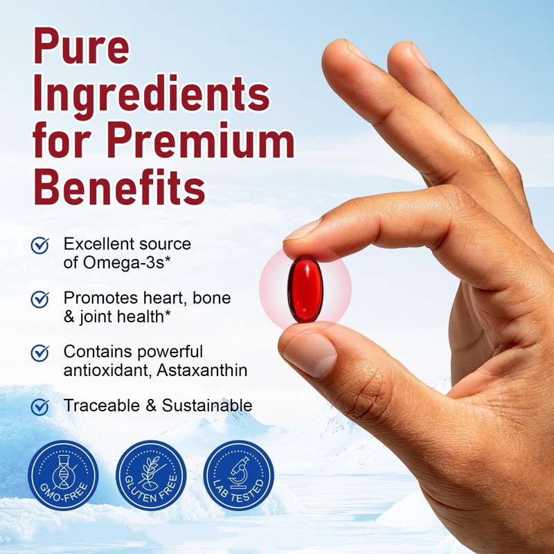 Antarctic Krill Oil 2000mg Softgels with Omega-3s EPA, DHA, Astaxanthin