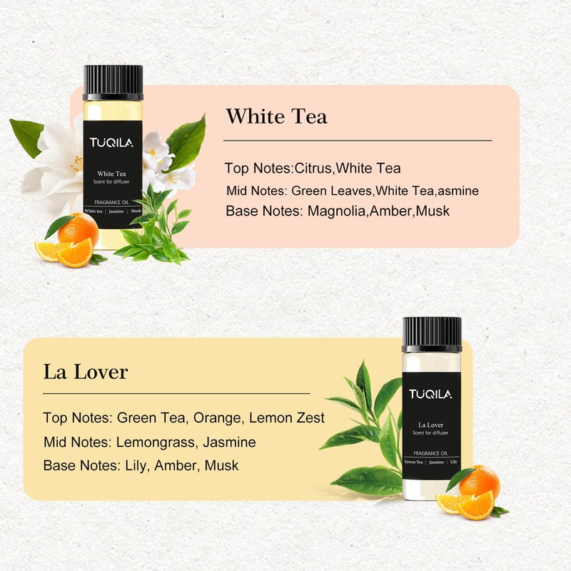 Tuqila Waterless Diffuser Essential Oil Set(6X 20mL), Hotel Luxury Aroma