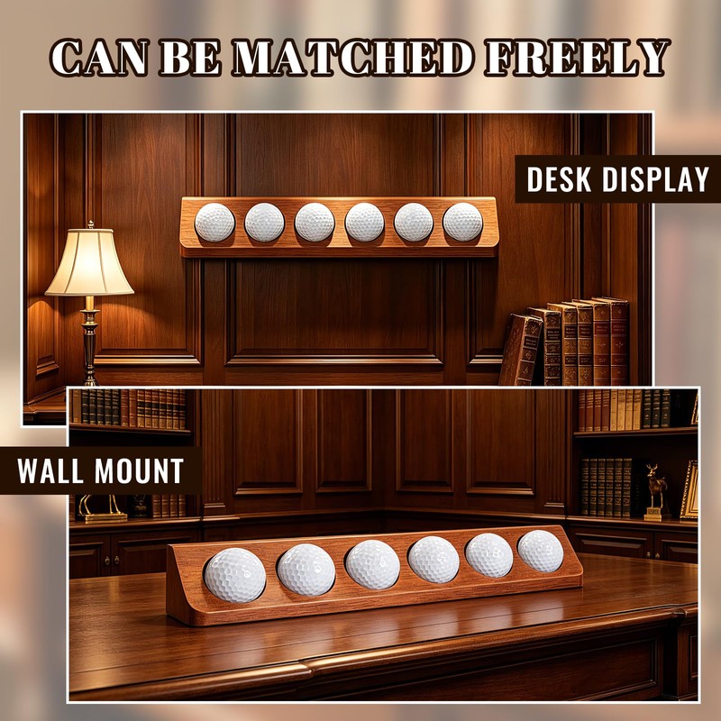 1-Pack Wooden Golf Ball Display Case & Holder - Wall