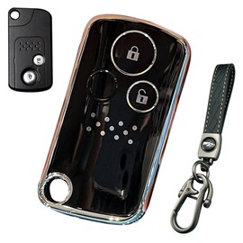 [LETINGFAR] キーケース ホンダ用 スマートキーケース キーカバー TPU 2ボタン ステップワゴン/オデッセイ/アコード/エリシオン/インサイト/CR-Z/CR-V/ストリーム/フィット/ゼスト/ライフ/など等に適用 (ブラック（キーホルダー付き))