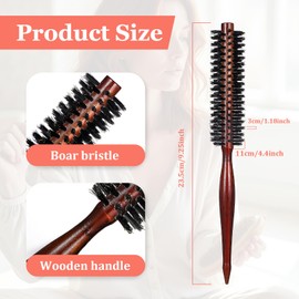 Wanmu Small Boar Bristle Round Brush, 1.3 inch Natural Portable Mini Round Hair Brush with Wood Handle for Women and Men's Fine, Thin Hair or Beards, Straightening Curling Volumizing Detangling