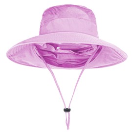 Sun Hats for Men Women Fishing Hat UPF 50+ Breathable Wide Brim Bucket Hats Summer UV Protection Safari Hat with Neck Flap Purple