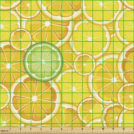 Ambesonne Yellow Fabric by The Yard, Lemon Orange Lime Fruit Citrus Round Cut Circles Big and Small Pattern, Decorative Fabric for Upholstery and Home Accents, 1 Yard, White Yellow