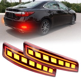PGTOPONE LED Rear Bumper Reflectors Light Fog Brake Tail Lamps Compatible with Lexus ES350 ES300h 2013-2018, 2013-2020 GS200t GS350 GS460 OEM Stock Reflector Turn Signal Side Marker Light (RED)