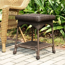 Jeco Wicker Patio End Table in Espresso
