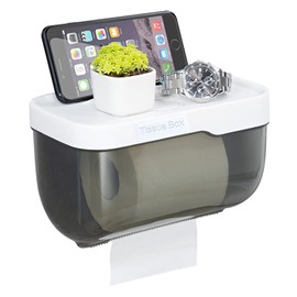 Cenbee Toilet Paper Holder - Wall Mounted Waterproof Bathroom Roll Holder,Multifunction Dispenser Cat Proof No Drilling (Grey)