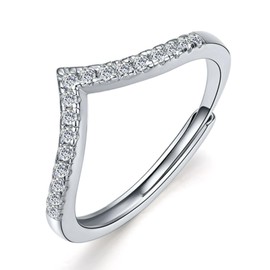 Ticome Sterling Silver Wishbone Ring,V-Shaped Stackable Ring,Straight Diamond Ring,Ring for Couples,Engagement and Wedding Rings,Inlaid Design Ring