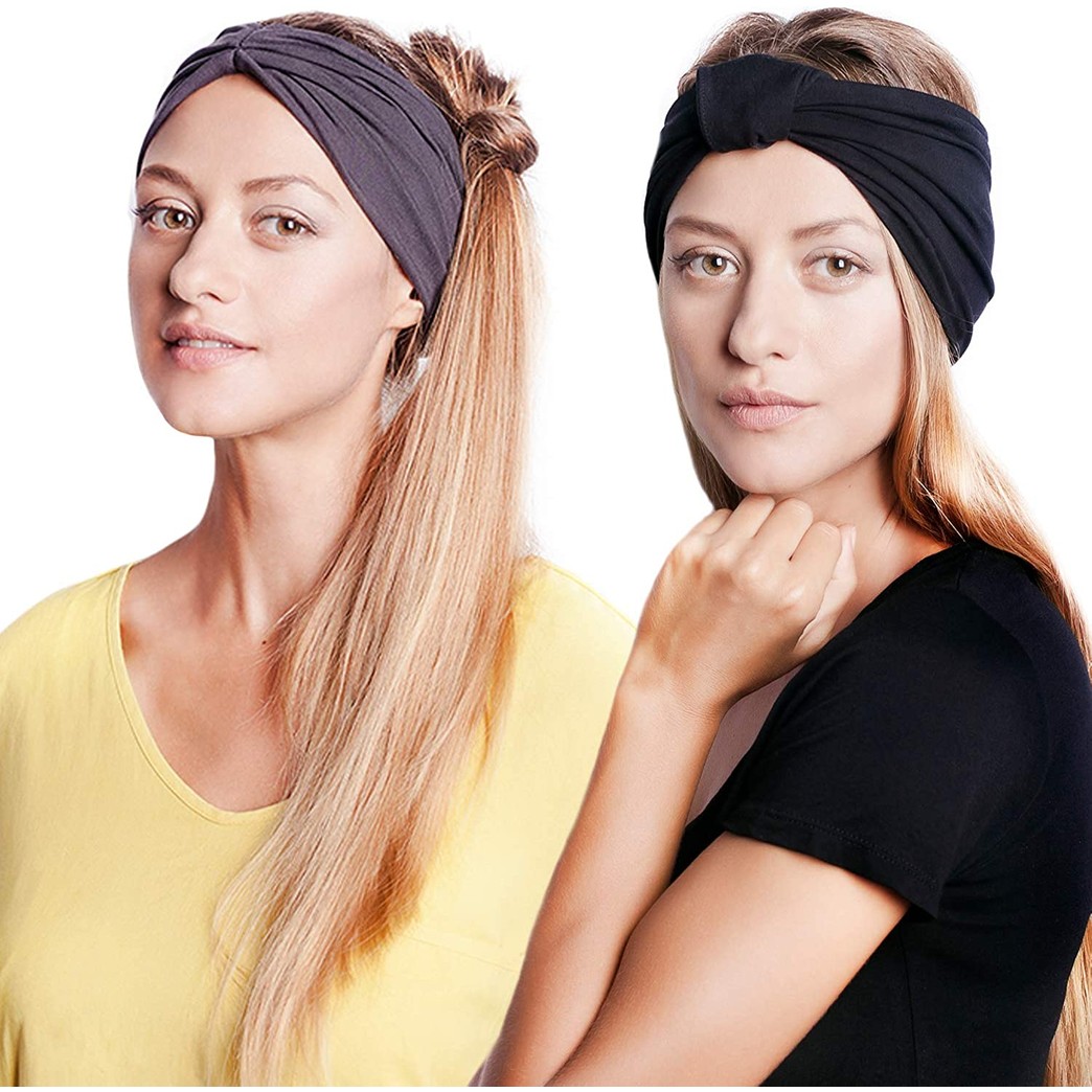 BLOM Original Headband Two Pack. 6" Multi Style Design for Yoga Workout Running Athletic. Wear Wide Turban Knotted. Ethically Made in Bali.