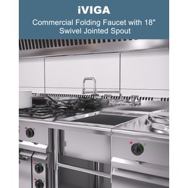 iVIGA Commercial Sink Folding Faucet with 18" Swivel Jointed Nozzle, with Rotating Handle, Wall Mount Kitchen Pot Filler Faucet 8" Center Dual Handles with Double Joint Swing Arms for Restaurant Sink