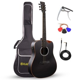 Kadence Acoustic Electric Guitar - Slowhand Premium Electric Acoustic Guitar (Black Spruce Top, Rosewood Fretboard) - Electro Acoustic Guitars with Strings, Cable, Pro Capo, Picks & Bag (SH04 Black)