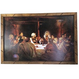 La Ultima Cena Cuadro Religioso Con Marco De Madera Rustica para Colgar 36''x24''x1'' Nuevo Hecho En Mexico
