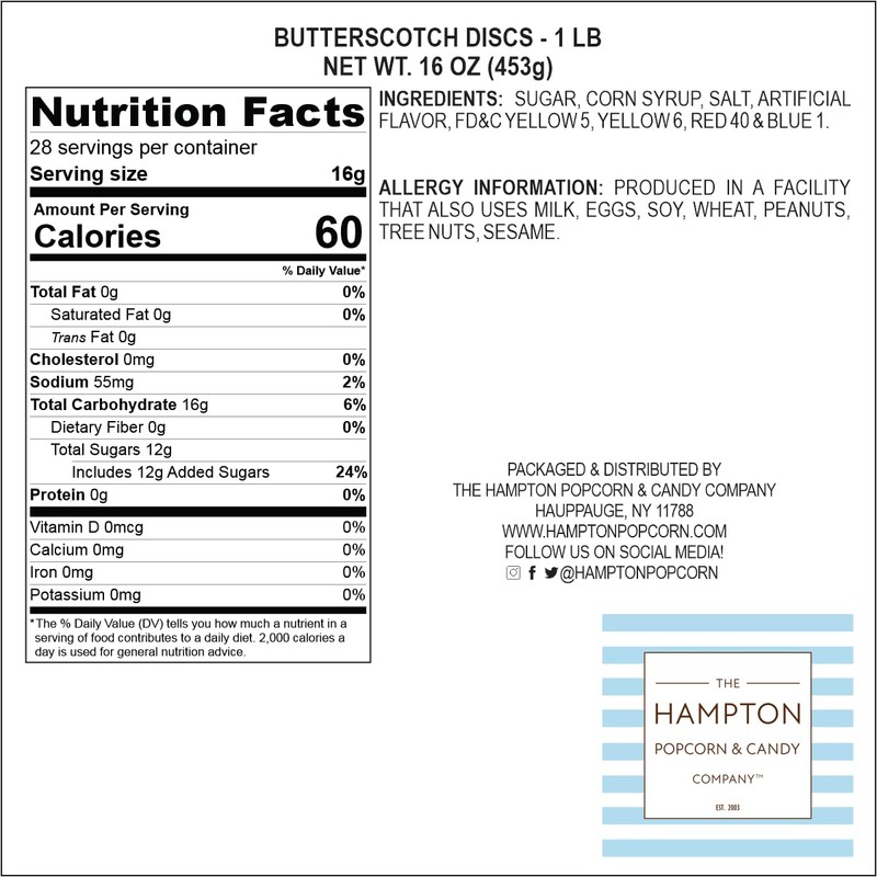 Butterscotch Hard Candy - 1lb Bulk Bag (Approx. 75 pcs)