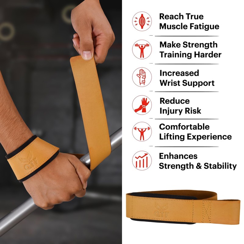 QTF Lifting Wrist Straps, Full Leather Wrist Assistance for Heavy