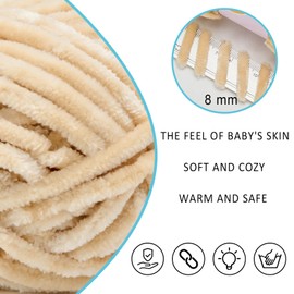 Velvet Yarn Chenille Yarn for Crocheting and Knitting Soft Chenille Bulky Baby Blanket Yarn DIY Weaving Craft 8pack Beige(4oz 66yds Each)