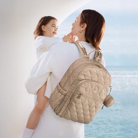 LOVEVOOK Diaper Bag Backpack,Puffer Quilted Baby Diaper Bag with Insulated Pockets,Travel Diaper Backpack for Boys Girls with Changing Pad,Water-Resistant Baby Bag for Mom Dad,Khaki