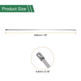 sourcing map 150pcs Metal Zip Ties, 18-Inch/450mm Long Stainless Steel Zip-Ties Wraps, 198 LBS Self-Locking Cable Wire Ties for Outdoor Electrical Installations, Boats Marine, Garden