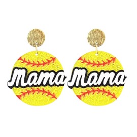 Shining Baseball Shape MaMa Letter Dangle Earrings Colorful Sports Ball Earrings for Women Jewelry (C)