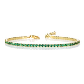 namana Gold Plated Green Tennis Bracelets for Women and Teenage Girls, Dainty Emerald Green Bracelet in Gold Plated 925 Sterling Silver, Thin Gold Tennis Bracelet, Cute Gold Bracelet for Women