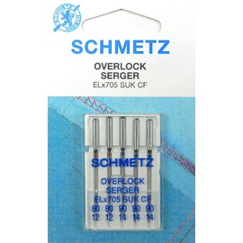 Schmetz Sewing Machine Needles for Overlock Machines ELx705 SUK CF Thickness 80/12 and 90/14 Pack of 5