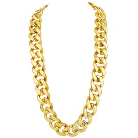 SOFPLATE Plastic Gold Necklace Chunky Hip Hop Cuban Link Necklace 36in Artifical Golden Thick Big 80s 90s Punk Style Curb Rapper Costume Turnover Necklaces for Men Women Jewellery Accessory Decoration