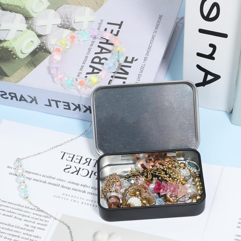 Rectangular Tin Box Metal Tins with Lids, Black Small Metal