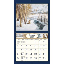 Lang Four Seasons 2026 Wall Calendar – 12-Month Calendar with Stapled Binding, Linen-Embossed Seasonal Landscape Artwork by Lee Stroncek, 13.4" × 12"
