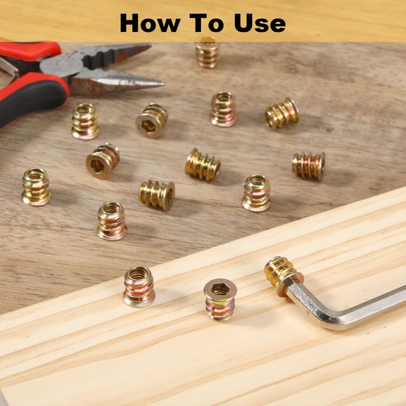 20Pcs M5 Threaded Inserts for Wood, M5x10mm Furniture Nuts Carbon