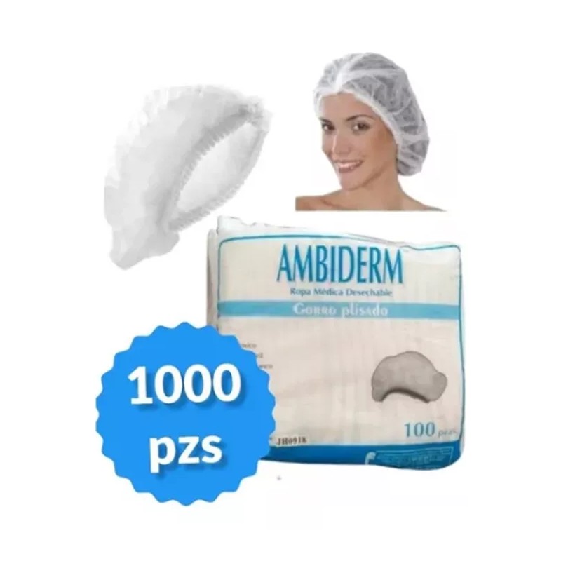 Ambiderm Cofia Plisada Blanca Ambiderm Desechable C/1000 Pzs
