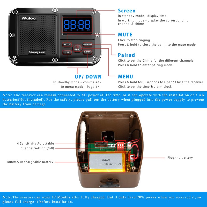 Solar Driveway Alarm Wireless Outside 1800ft Range, Outdoor Motion Sensor