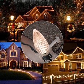 Christmas Light Clip All in One Outdoor Gutter Shingle Clips 110 Pieces Holiday Hanger Hooks Compatible with C9 C7 for Roof, Roof Ridge Line, Fence (Translucent)