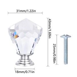 tooloflife 4Pcs Crystal Glass Door Knob, Drawer Door Handle Cupboard Pull for Home Kitchen Office (31mm x 43mm)