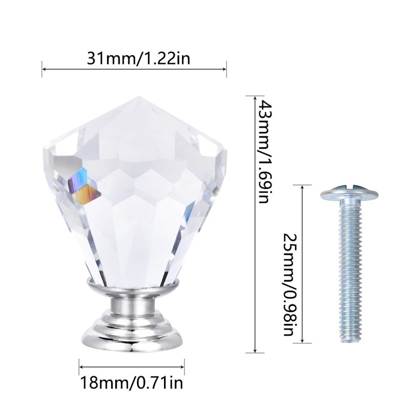 tooloflife 4Pcs Crystal Glass Door Knob, Drawer Door Handle Cupboard