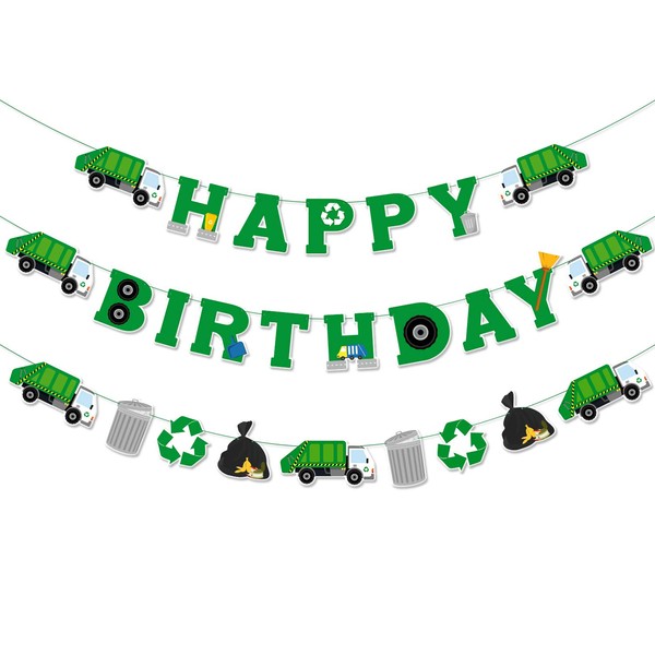 Garbage Truck Birthday Banner Trash Truck Party Supplies Waste Management Recycling Decorations Set of 3